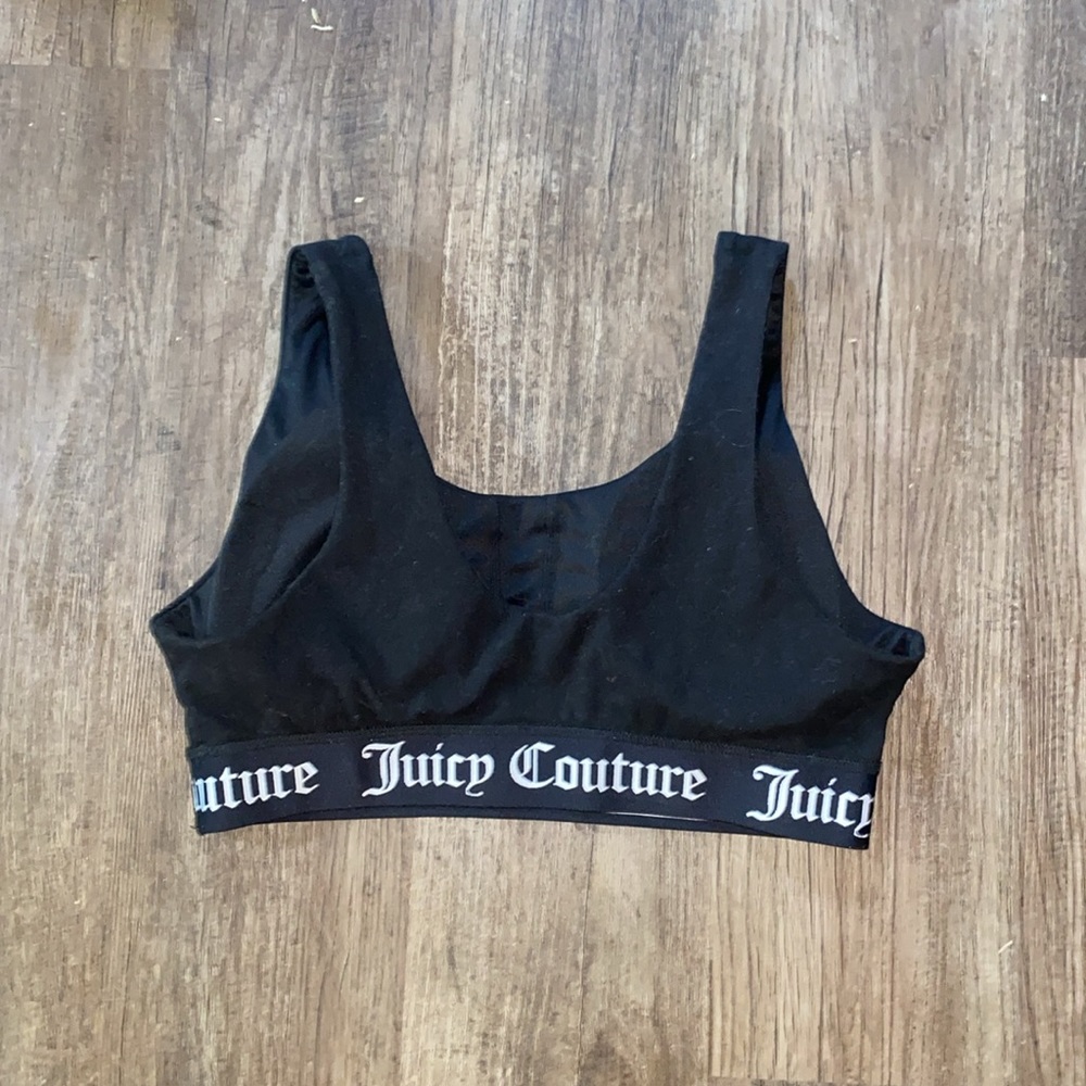 Juicy Couture women's Script logo Band Sports Bra Bralette Black Large - Picture 2 of 3